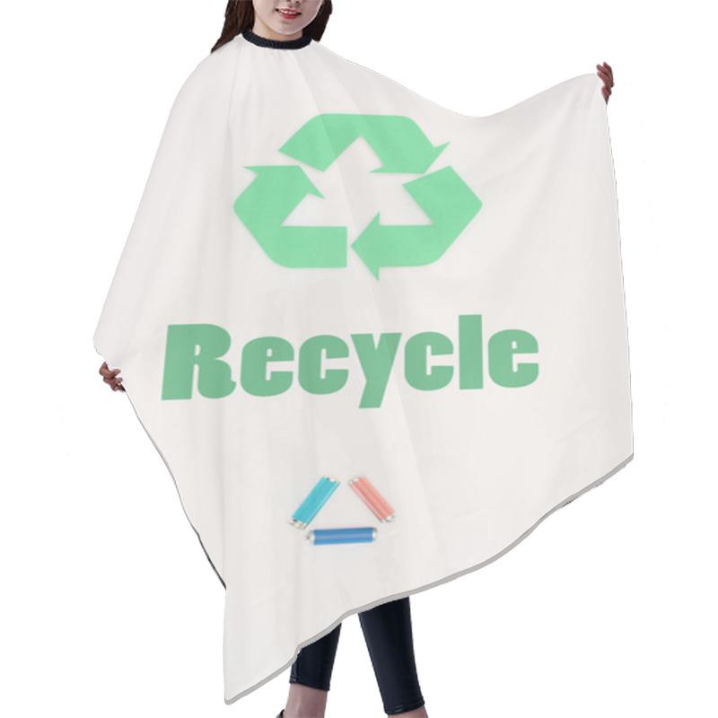 Personality  Top View Of Batteries With Recycle Sign On White Hair Cutting Cape