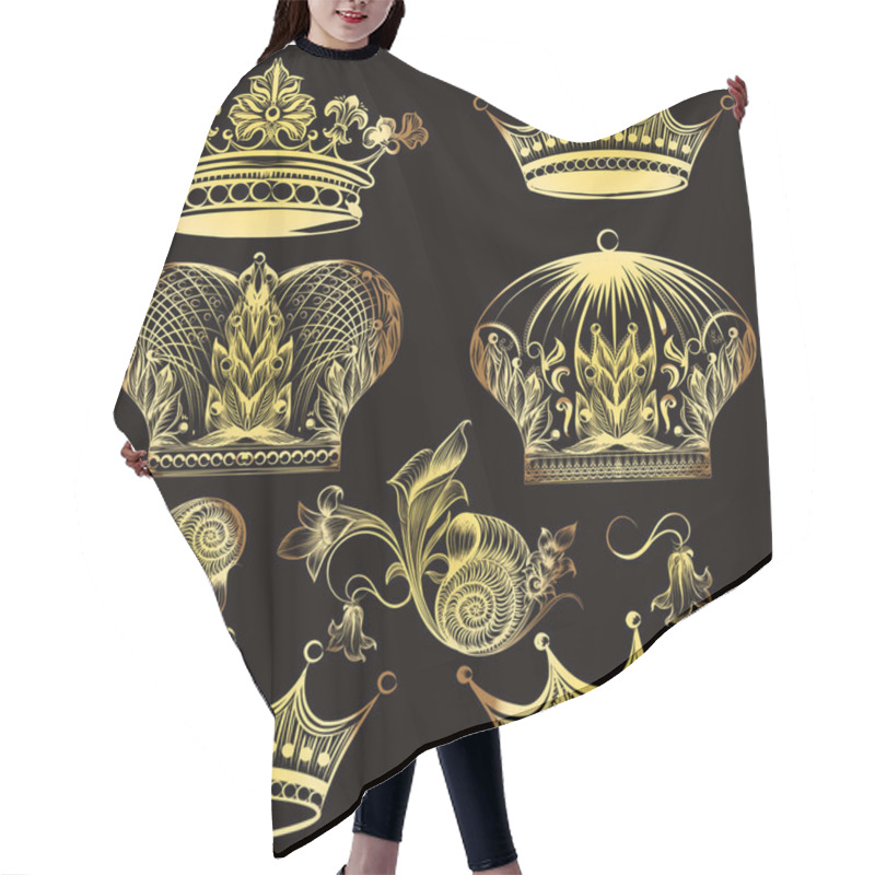 Personality  Collection Of Heraldic Golden Crowns Hair Cutting Cape