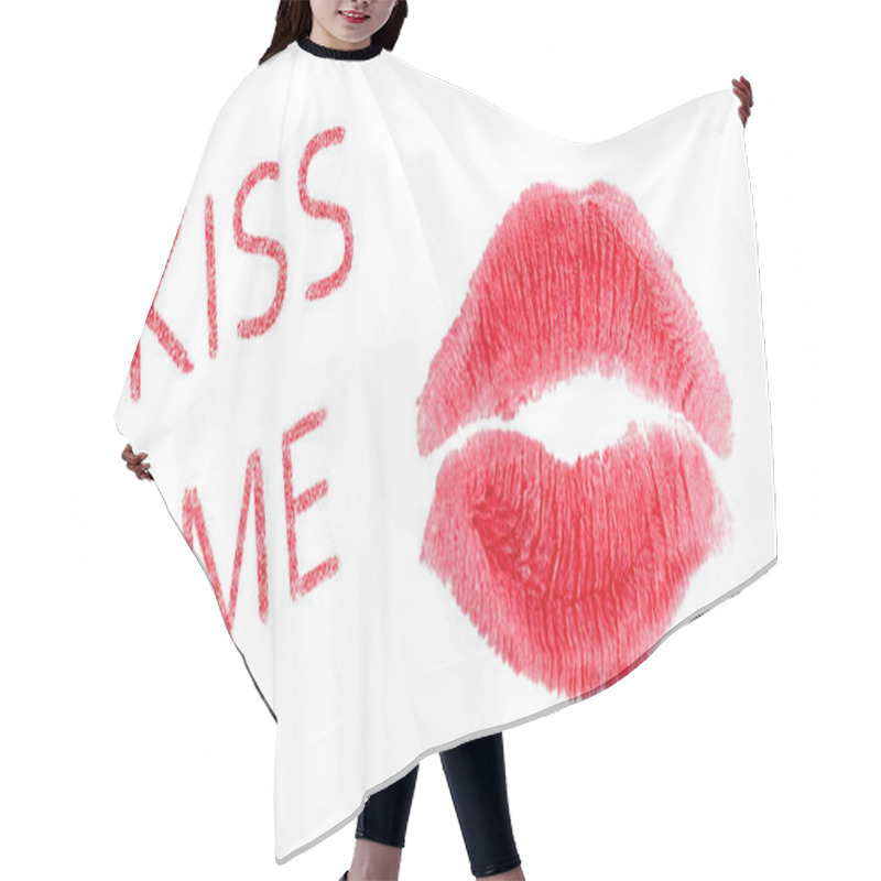 Personality  Lipstick Mark And Phrase Kiss Me On White Background Hair Cutting Cape