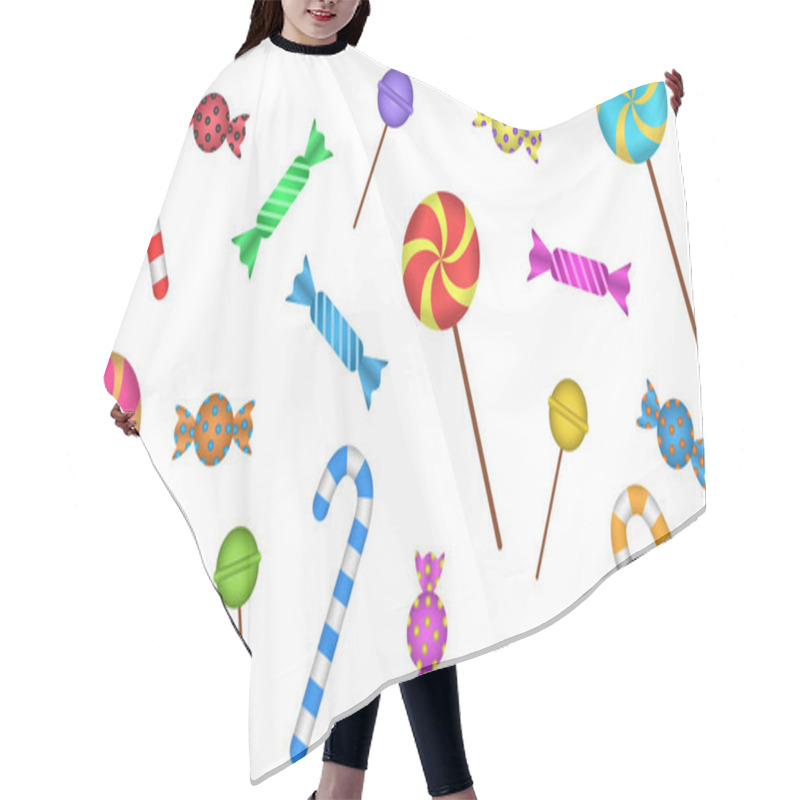 Personality  Illustration Of Delicious Sweets, Lollipops And Candies. Background, Holiday. Hair Cutting Cape