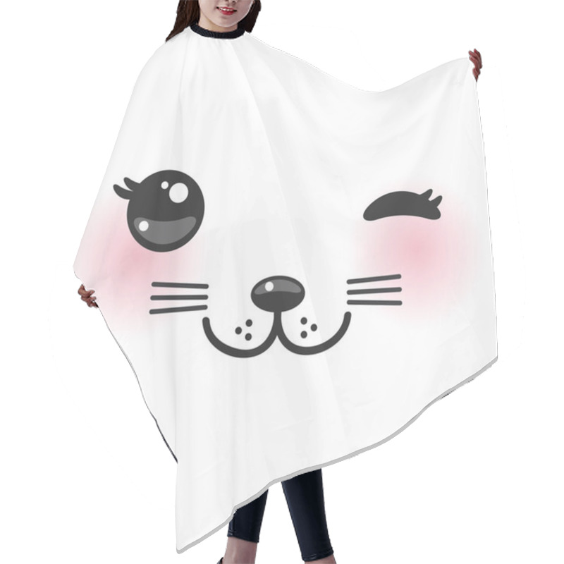 Personality  Kawaii Funny Cat Muzzle With Pink Cheeks And Winking Eyes On White Background. Vector Illustration Hair Cutting Cape