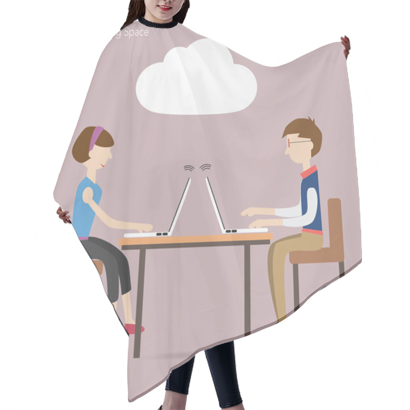 Personality  Two People In Co Working Space  And Cloud Concept Hair Cutting Cape