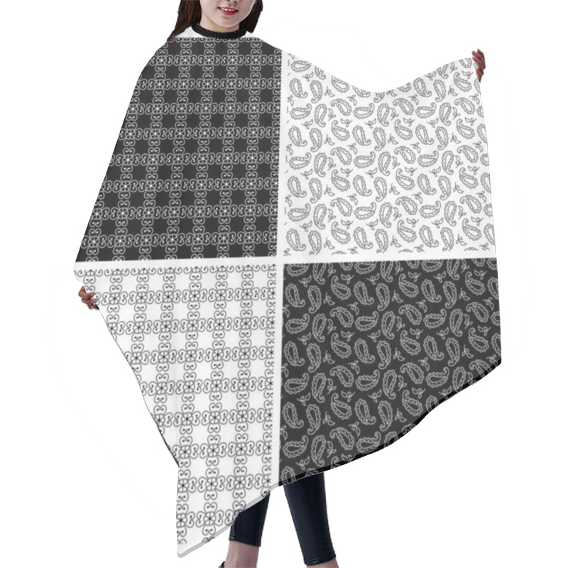 Personality  Black White Indian Paisley Buti Seamless Vector Patterns Hair Cutting Cape