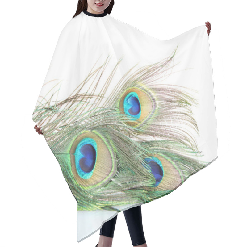 Personality  Peacock Feathers On White Background Close-up Hair Cutting Cape