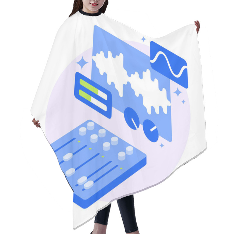 Personality  Sound Production Equipment Isometric Illustration Hair Cutting Cape