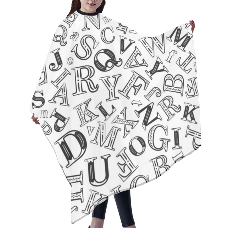 Personality  Seamless Lettering Pattern. Gift Wrapping Paper. Black Alphabet Letters On White Background. School And Learning Theme. Latin Letters. Vector Illustration Hair Cutting Cape