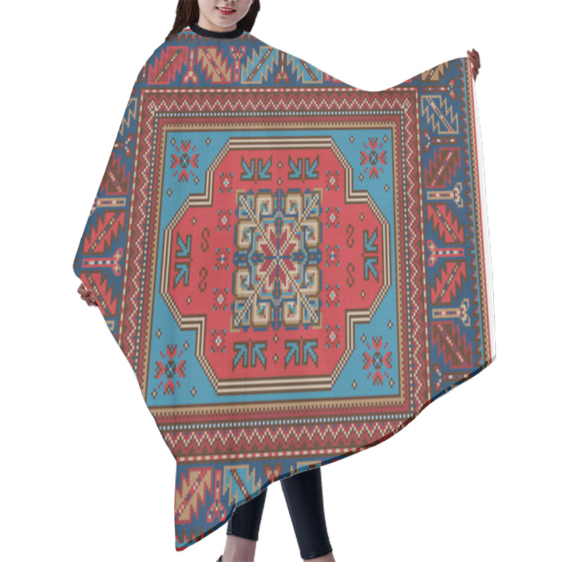 Personality  Variegated Pattern Of A Luxury Old Oriental Carpet With Red,brown And Blue Shades On White Backgroun Hair Cutting Cape