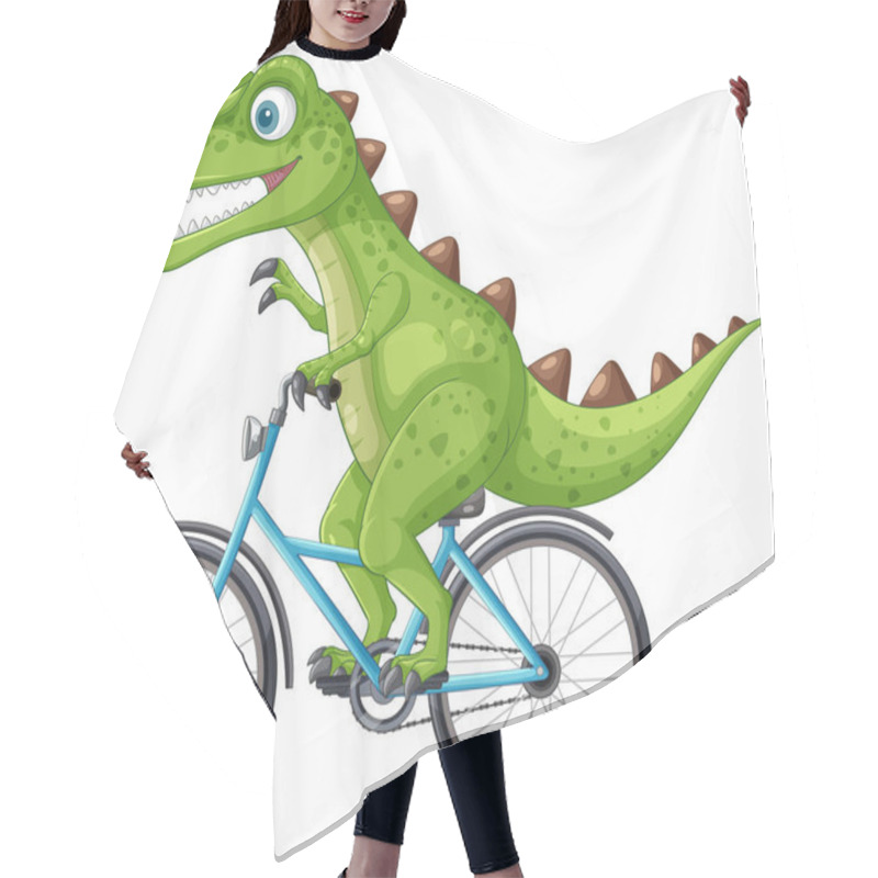 Personality  A Cheerful Dinosaur Cycling On A Blue Bike Hair Cutting Cape