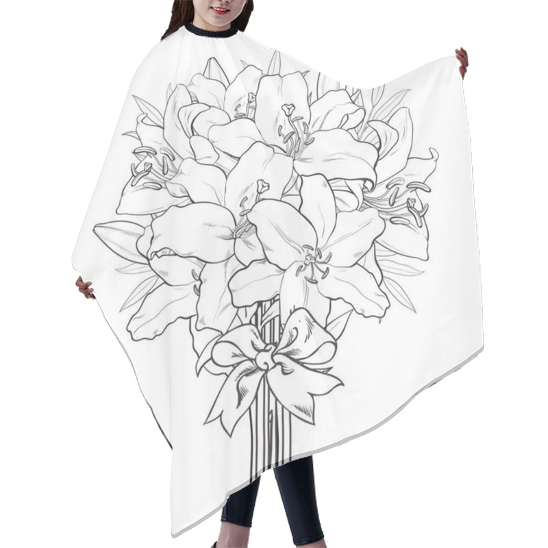 Personality  Vector Hand Drawn Tulip Monochrome Bouquet Hair Cutting Cape