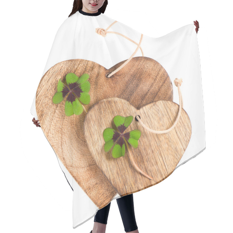 Personality  Wooden Hearts With Clover Leaves Hair Cutting Cape