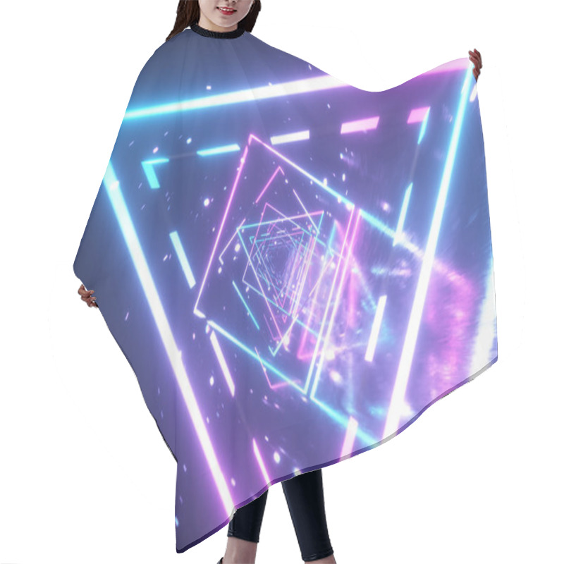 Personality  Crazy Flight In A Retro Futuristic Space Through Neon Glowing Figures In The Style Of The 80s. 360 Degree Camera Rotation. 3d Illustration Hair Cutting Cape