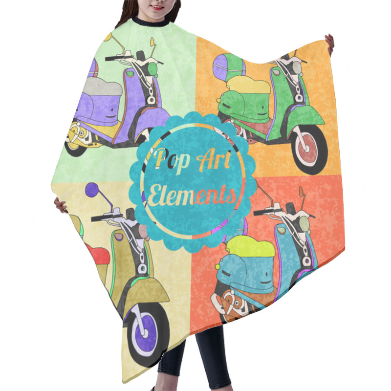 Personality  Pop Art Style Elements. Set Of Vector Scooters Hair Cutting Cape