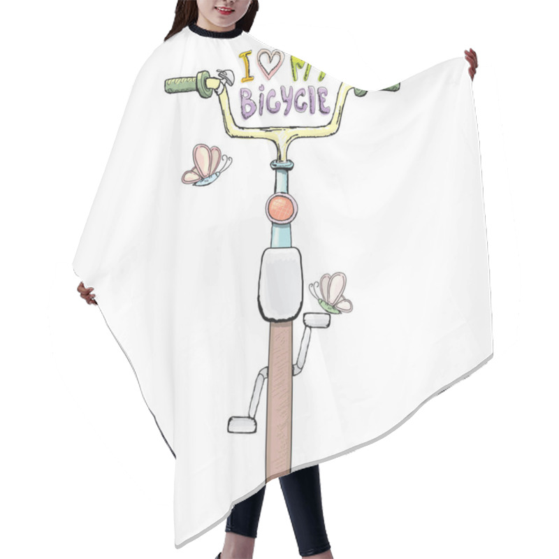 Personality  I Love My Bicycle Concept Design. Hand Drawn  Hair Cutting Cape