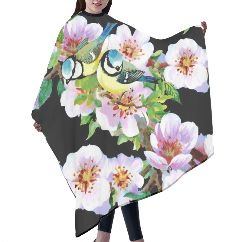 Personality  Beautiful Spring Flowers And Birds Pattern  Hair Cutting Cape