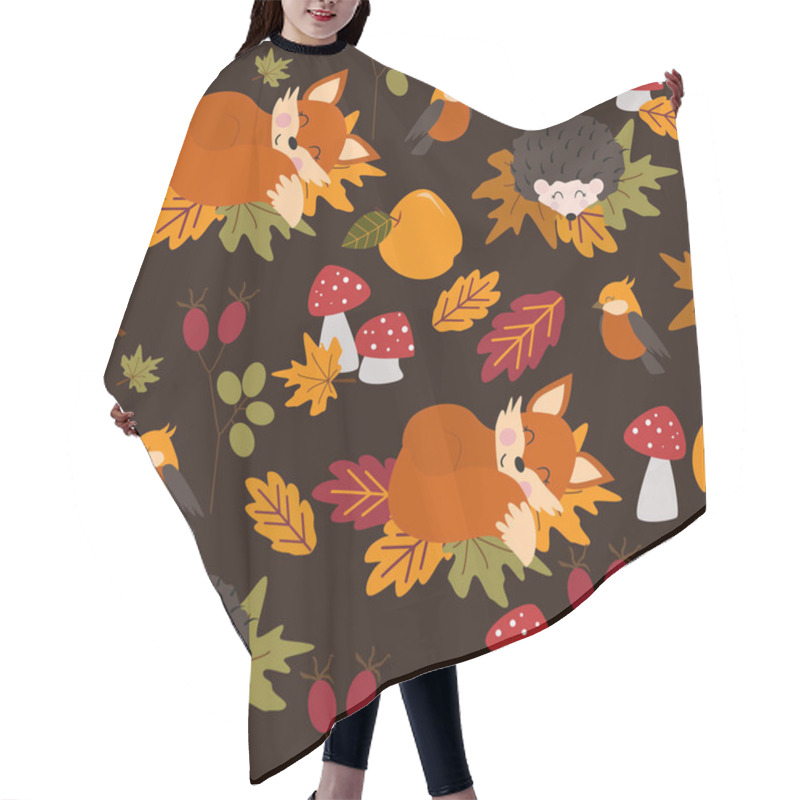 Personality  Autumn Seamless Pattern With Sleeping Fox And Hedgehog - Vector Illustration, Eps Hair Cutting Cape