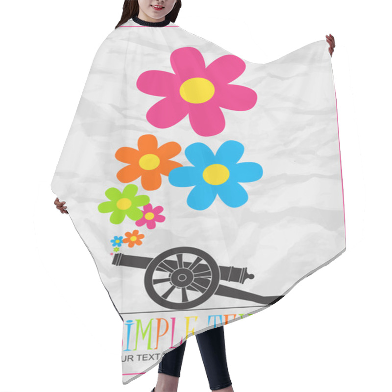 Personality  Abstract Vector Illustration With Ancient Artillery Gun And Flowers. Hair Cutting Cape