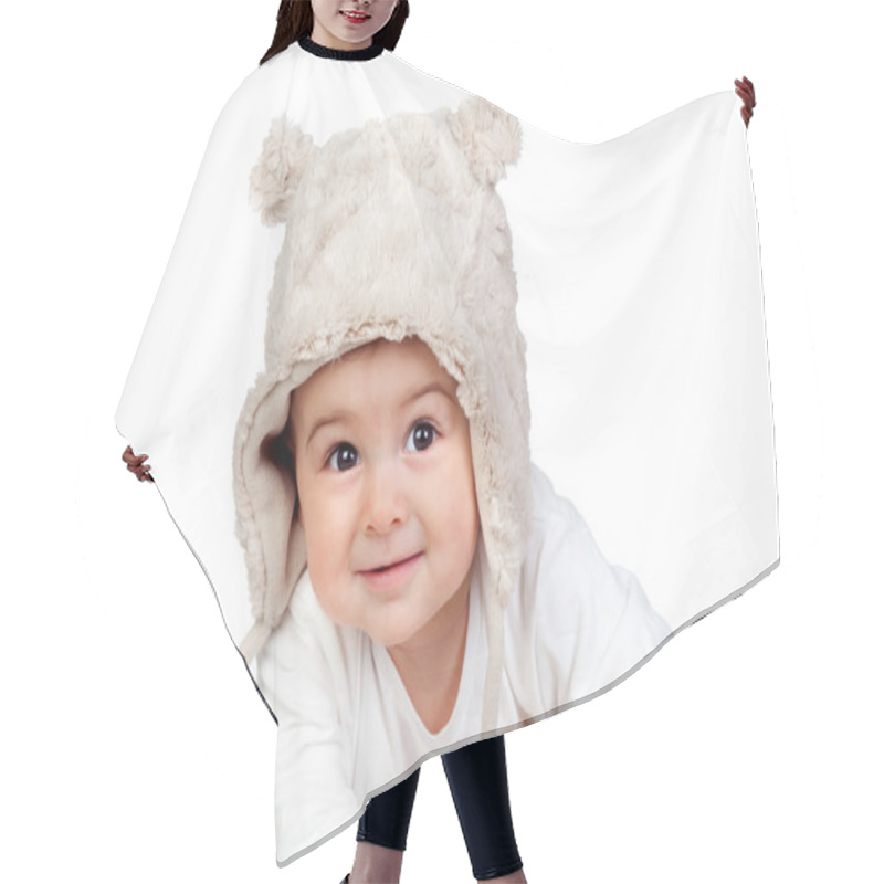 Personality  Adorable Baby Girl With A Funny Bear Hat Hair Cutting Cape