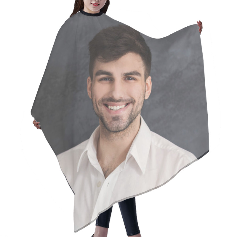 Personality  Handsome Confident Happy Man Portrait Hair Cutting Cape