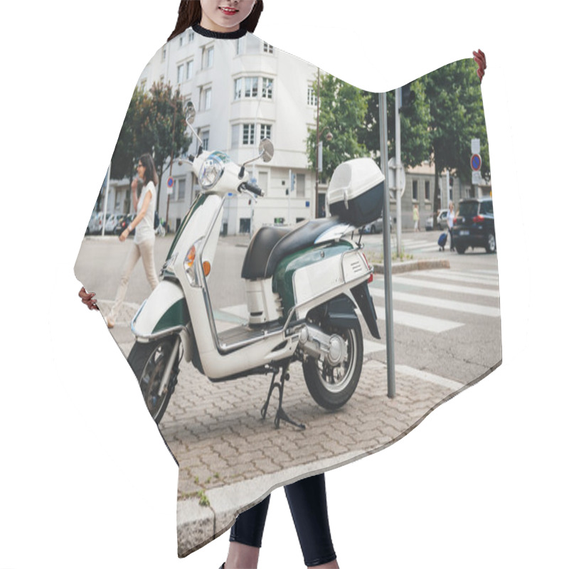 Personality  PARIS, FRANCE - JUN 27, 2015: Side View Of Modern Piaggio Scooter Parked On A French Street  Hair Cutting Cape