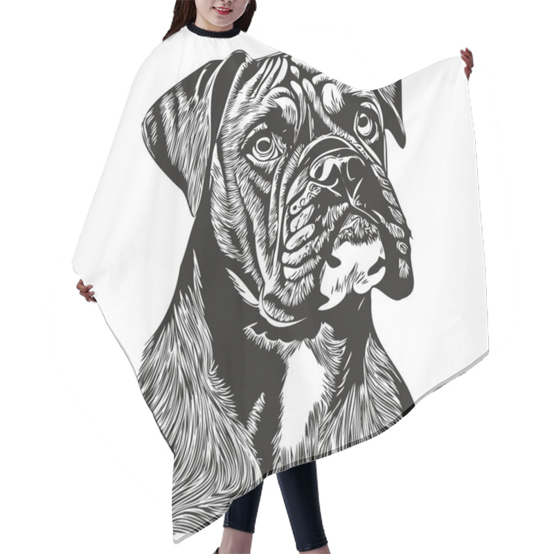 Personality  Boxer Dog Hand Drawn Logo Line Art Vector Drawing Black And White Pets Illustratio Hair Cutting Cape