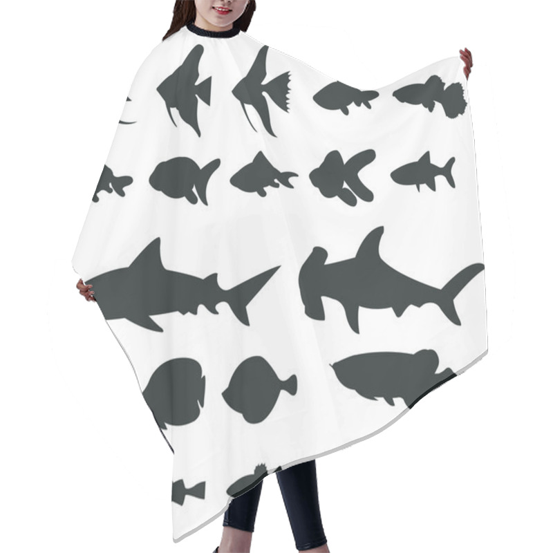 Personality  Sets Of Silhouette Fishes And Shark Icon Set 1, Create By Vector Hair Cutting Cape