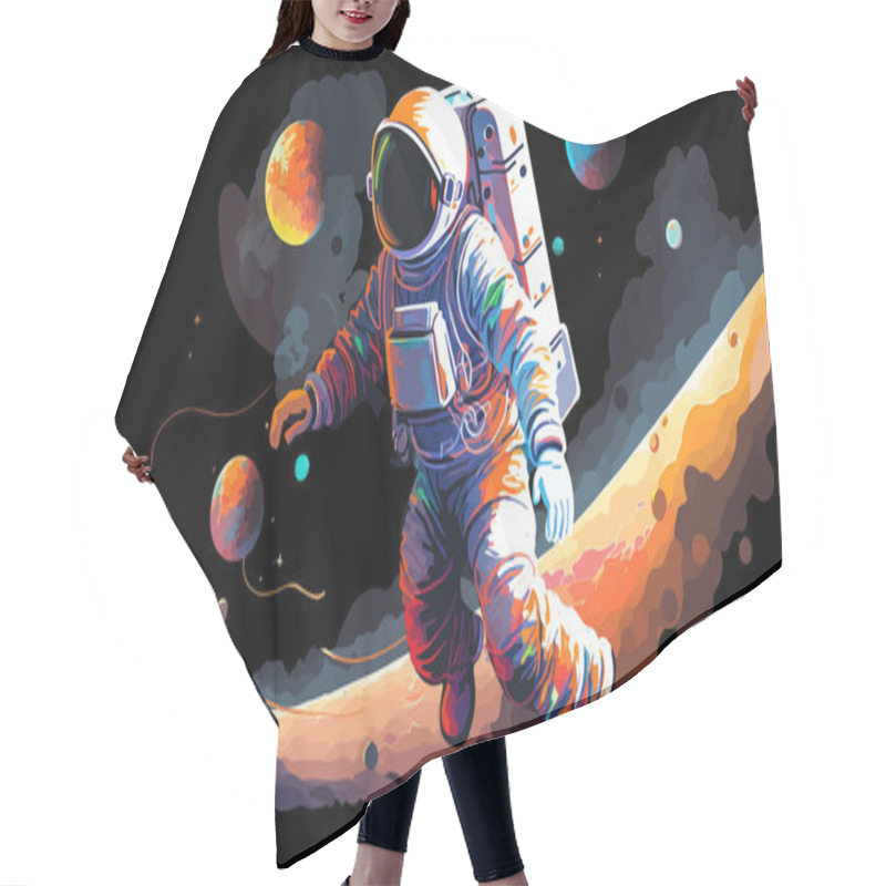 Personality  Astronaut Explores Space Being Desert Planet. Astronaut Space Suit Performing Extra Cosmic Activity Space Against Stars And Planets Background. Human Space Flight. Modern Vector Illustration Hair Cutting Cape