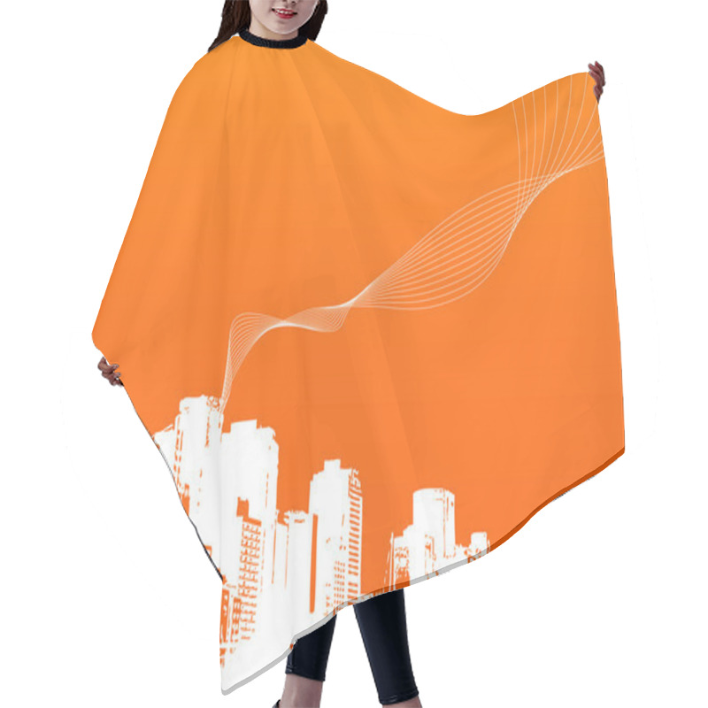 Personality  City With Orange Background. Vector. Hair Cutting Cape