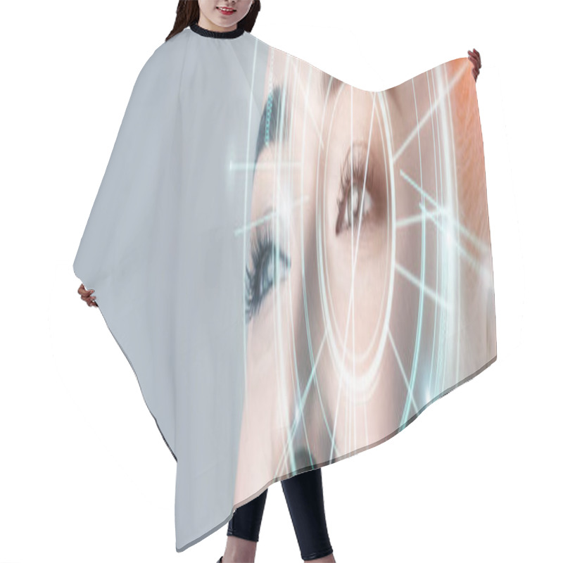 Personality  Woman With Electronic Information Analysing Inside Eye Hair Cutting Cape