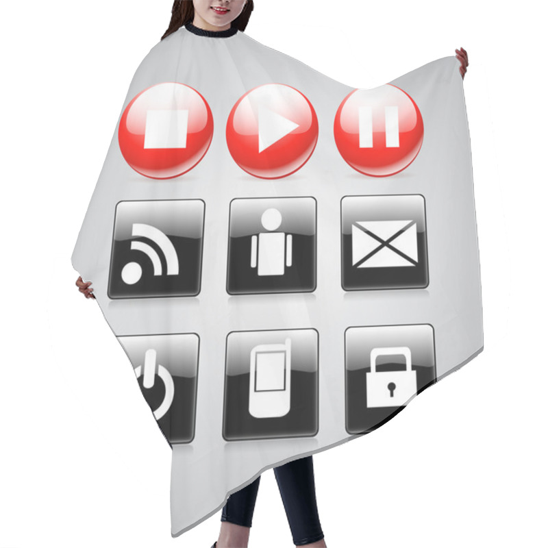 Personality  Glossy Media Buttons. Vector Hair Cutting Cape