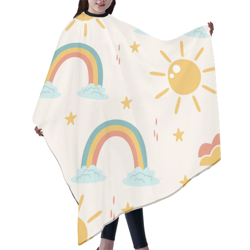 Personality  Seamless Abstract Pattern With Hand Drawn Rainbows Vector Hair Cutting Cape