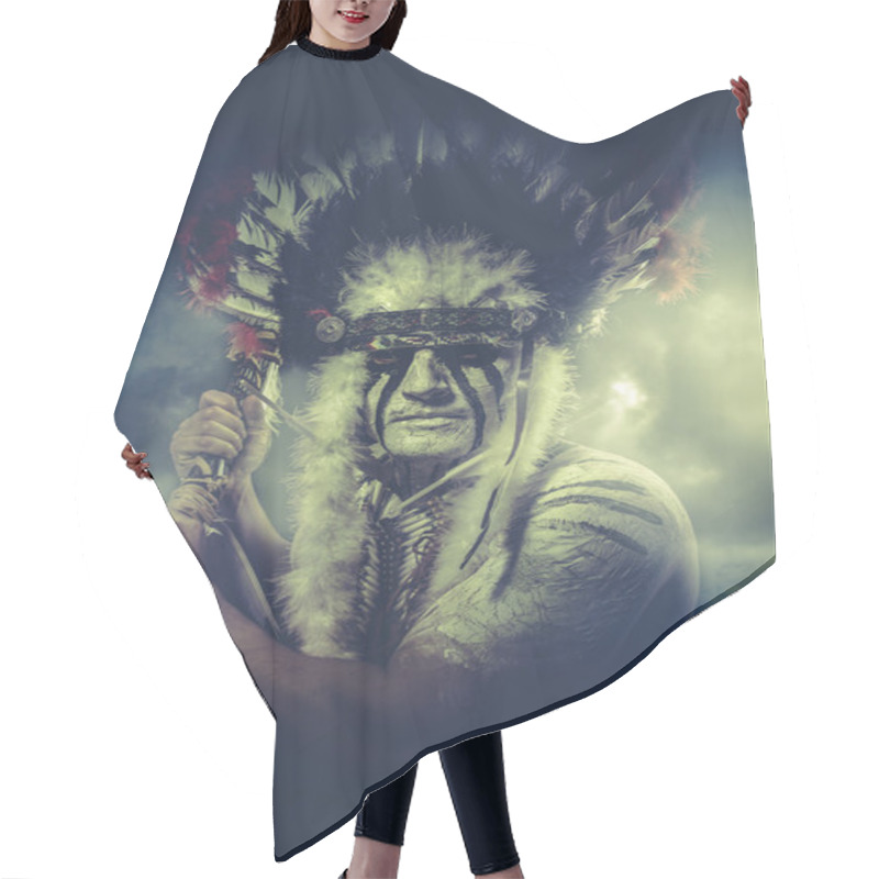 Personality  Indian Warrior With Feather Headdress Hair Cutting Cape