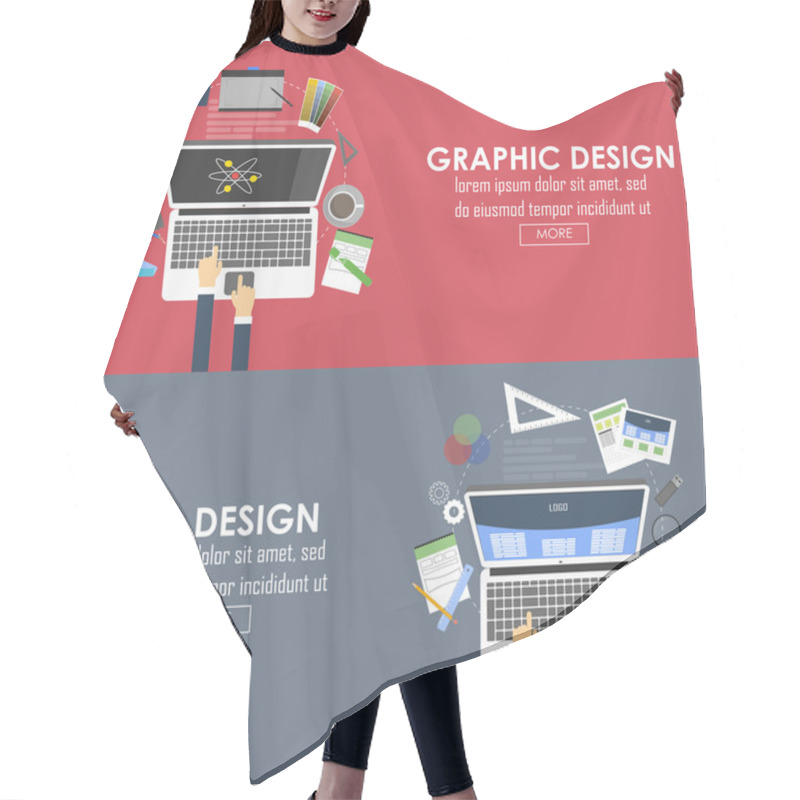 Personality  Flat Designed Banners For Graphic Design And Web Design. Vector Hair Cutting Cape