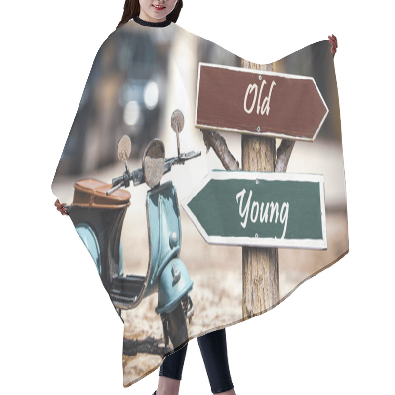 Personality  Street Sign Young Versus Old Hair Cutting Cape