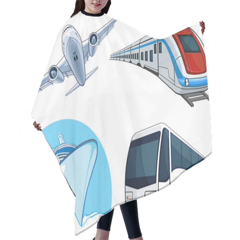 Personality  Travel Transportation Set - Airplane, Bus, Cruise Ship, And Train Hair Cutting Cape