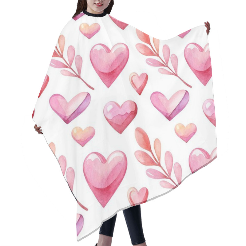 Personality  This Design Showcases A Repeating Pattern Of Hearts In Various Pink Tones, Complemented By Elegant Foliage. Hair Cutting Cape