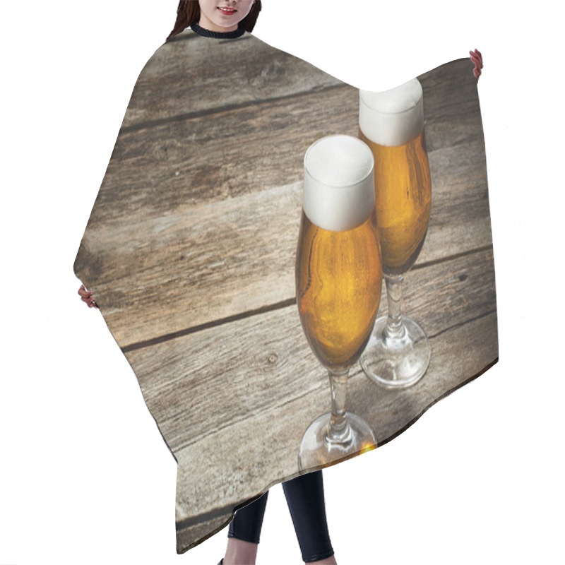 Personality  Two Glass Beer On Wood Background With Copyspace Hair Cutting Cape