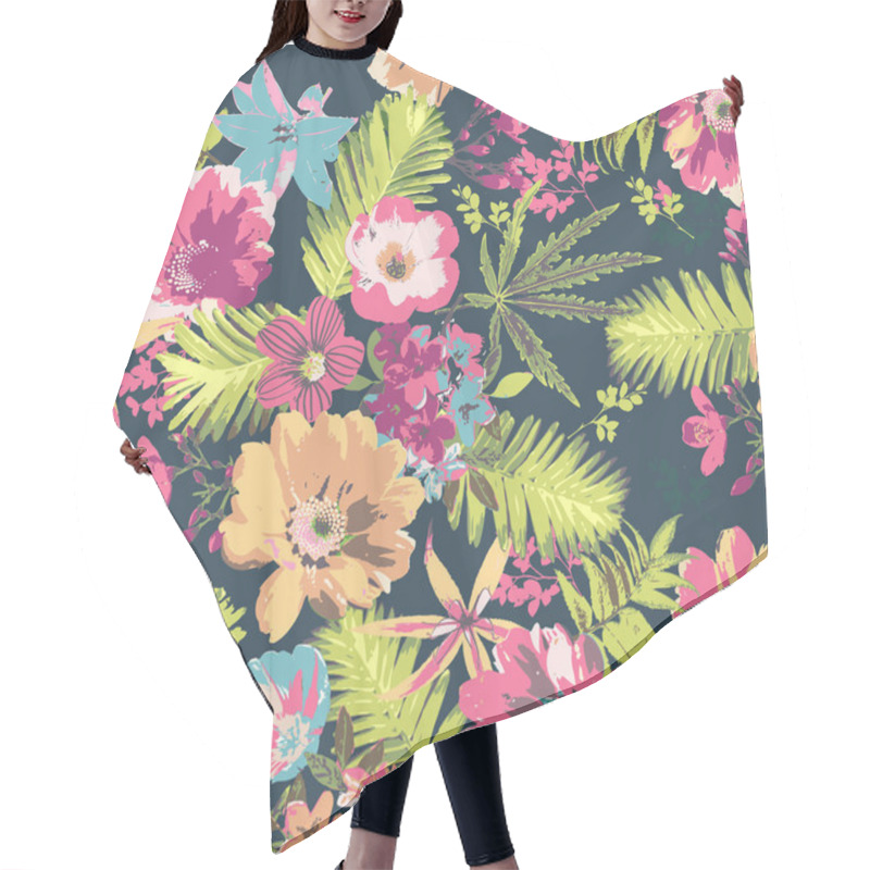 Personality  Tropical Flower Pattern On Blue Background Hair Cutting Cape