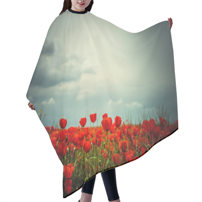 Personality  Picturesque Meadow With Red Poppies Hair Cutting Cape