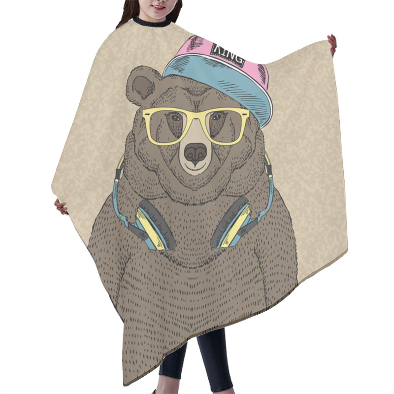 Personality  Cute Portrait Of Bear With Headphones Hair Cutting Cape