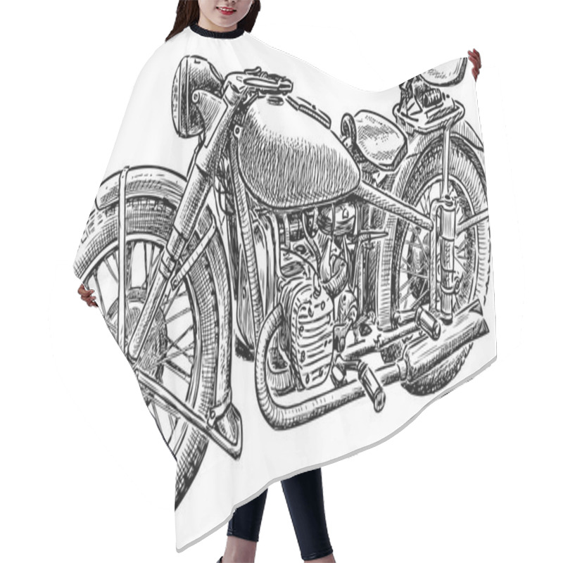 Personality  Sketch Of An Old Motorbike Hair Cutting Cape