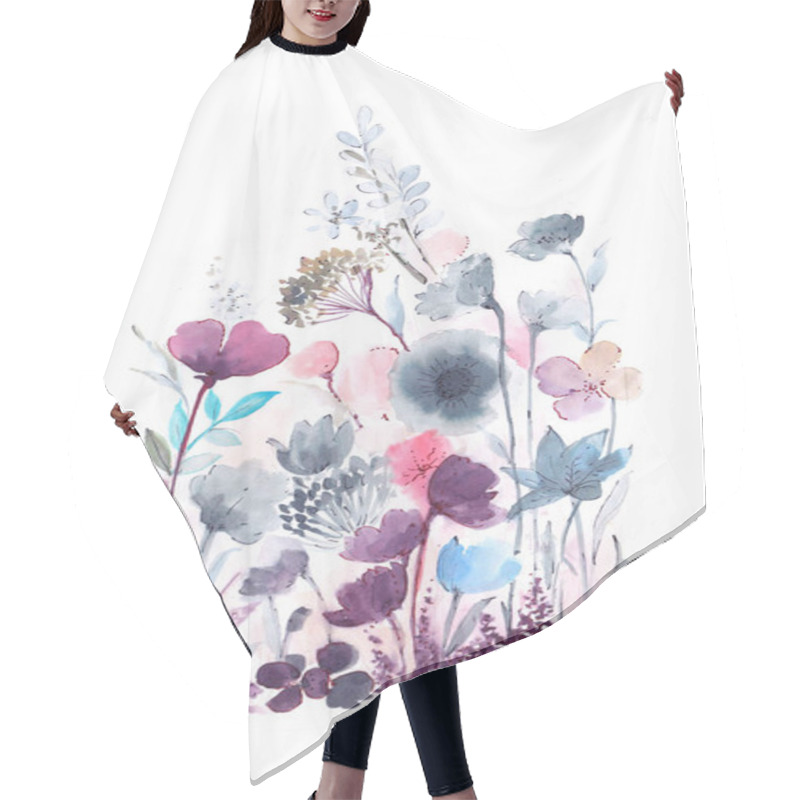 Personality  A Beautiful Artistic  Branch Of Flowers On White Background Hair Cutting Cape