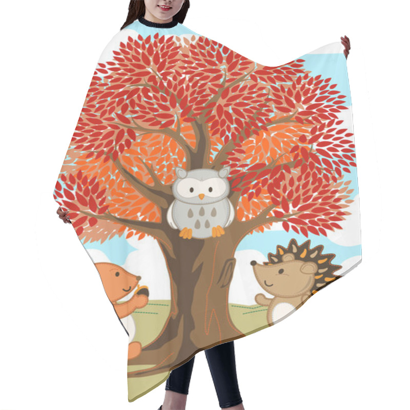 Personality  Forest Friends Under A Tree In Fall Hair Cutting Cape