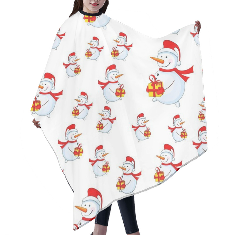 Personality  Seamless pattern with cartoon snowman in vector hair cutting cape