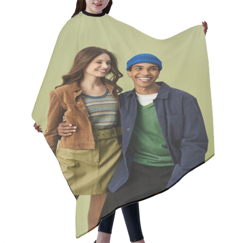 Personality  This Fashionable Duo Showcases Autumn Styles With Smiles, Radiating Joy In Cozy Attire. Hair Cutting Cape