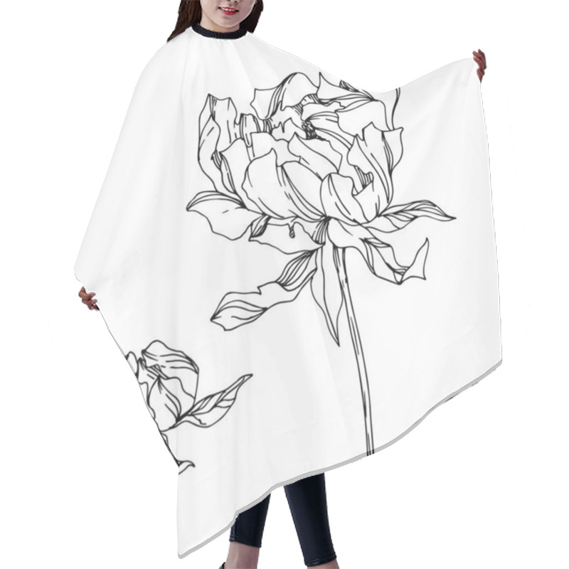 Personality  Vector Peony Floral Botanical Flowers. Black And White Engraved  Hair Cutting Cape