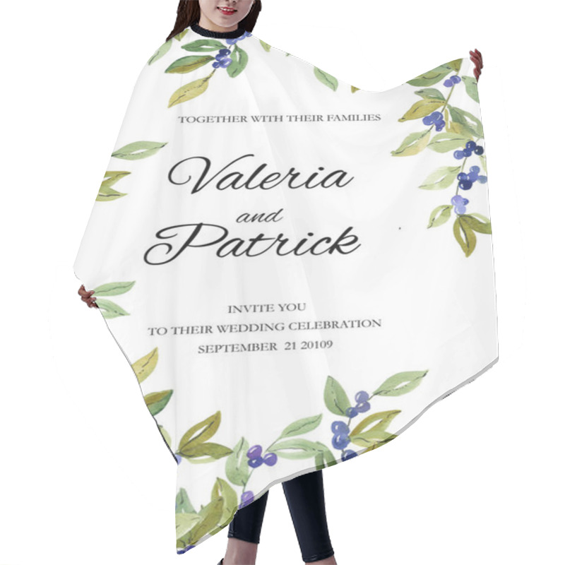 Personality  Watercolor  Floral  Blueberry Frame. Could Be Used For Wedding Invites, Autumn Festivals, Sales,  Greeting Cards, Back To School Cards And Other Autumn Events. Hair Cutting Cape