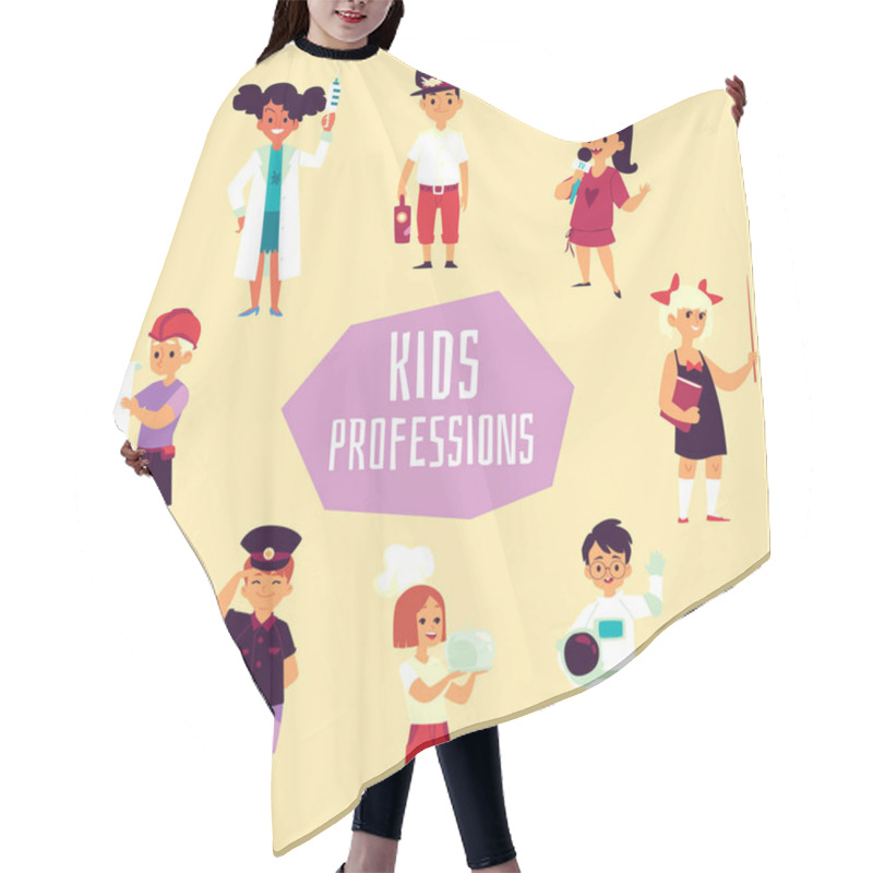 Personality  Kids Professions Set - Cute Cartoon Children In Worker Uniform Hair Cutting Cape