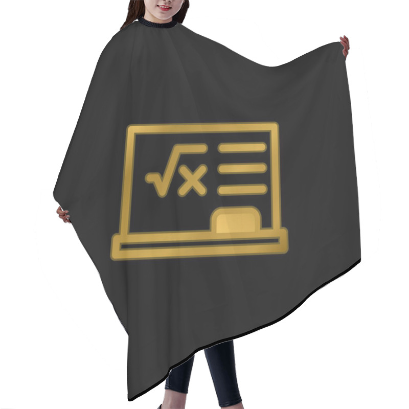 Personality  Blackboard Gold Plated Metalic Icon Or Logo Vector Hair Cutting Cape