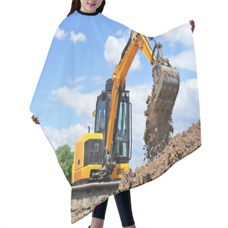 Personality  The Modern Excavator  Performs Excavation Work On The Construction Site  Hair Cutting Cape