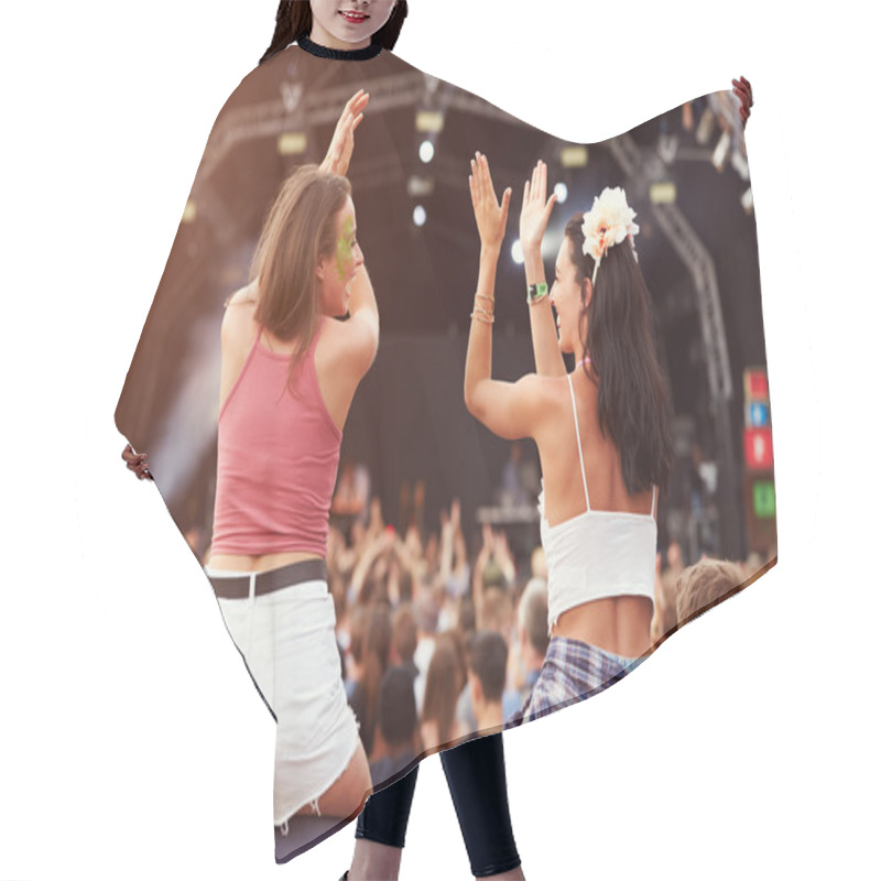 Personality  Two Girls In The Crowd At A Music Festival Hair Cutting Cape